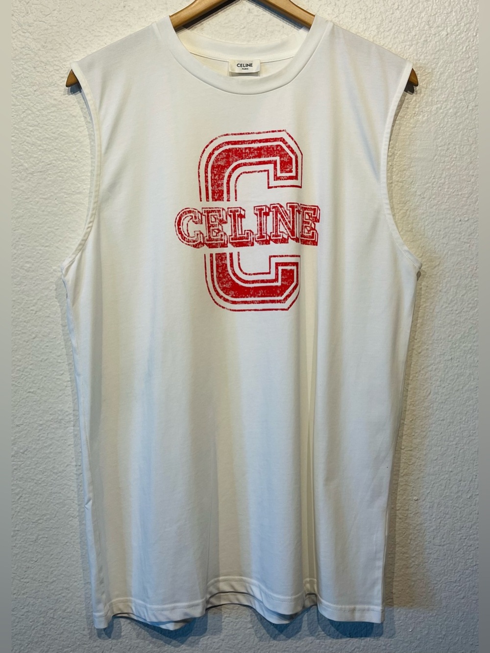 Celine White Crewneck Tee with Red Designer Graphic - Size M (Women’s)